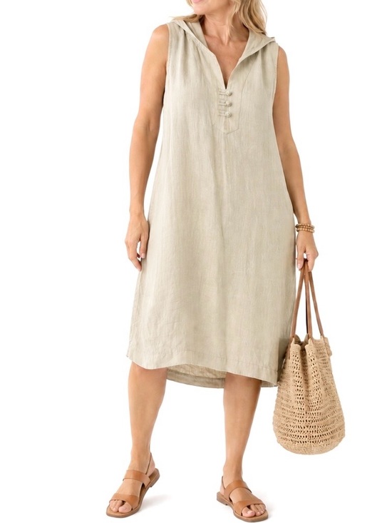 J. Jill Dresses & Skirts - J. JILL 100% Linen Sleeveless Shift Dress Relaxed Hooded Travel Casual Khaki | M